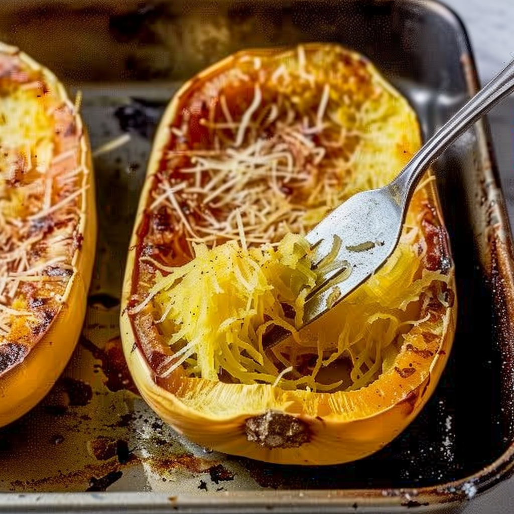 Recipe preparation for Baked Spaghetti Squash