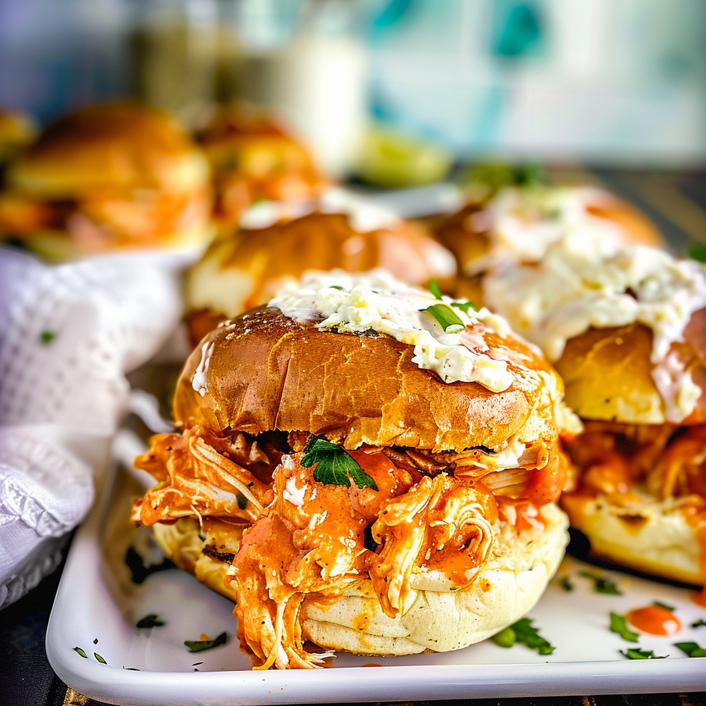 Recipe preparation for Easy Spicy Buffalo Chicken Sliders