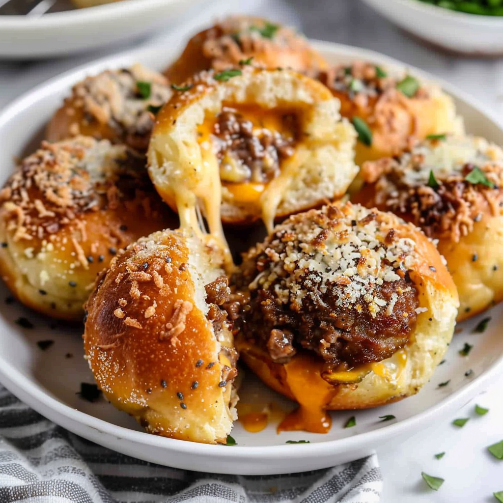 Recipe preparation for Garlic Parmesan Cheeseburger Bombs