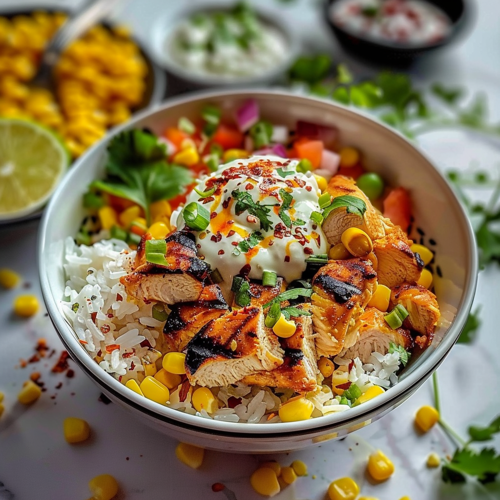 Recipe preparation for Sweet Corn Chicken Rice Bowl