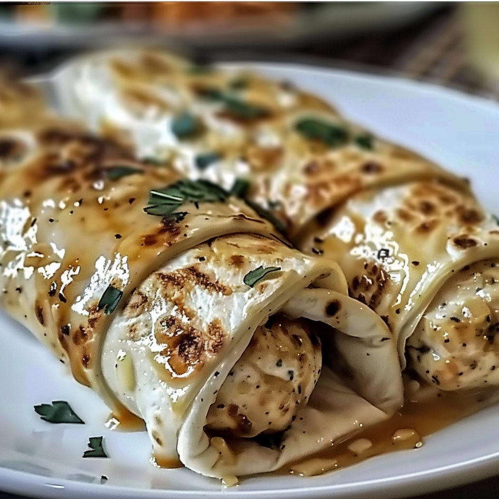 Recipe preparation for Cheesy Garlic Chicken Wraps