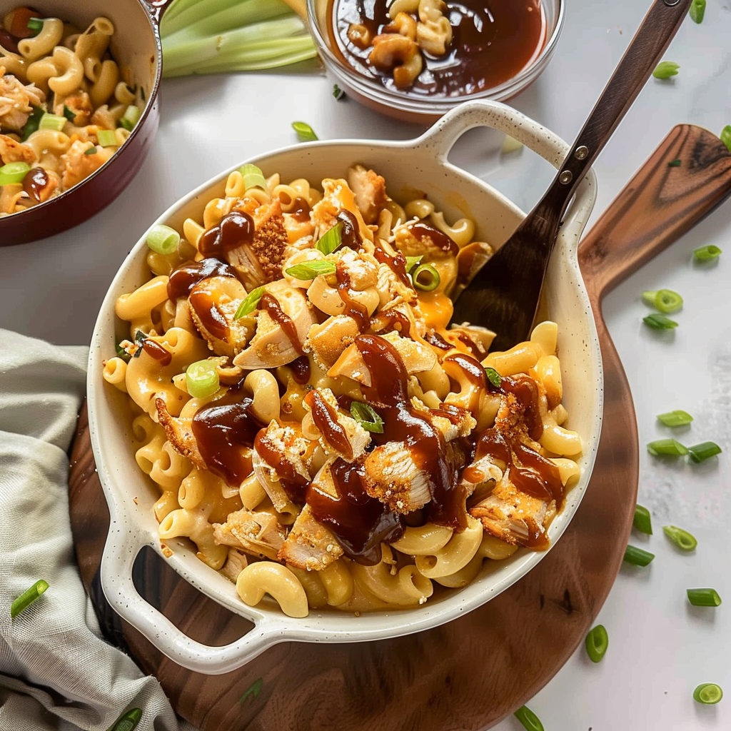 Recipe preparation for BBQ Chicken Mac and Cheese