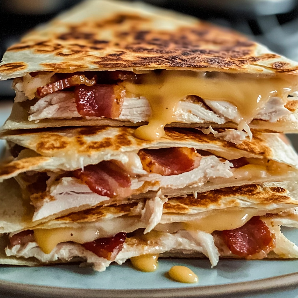 Recipe preparation for Easy Chicken Bacon Ranch Quesadilla
