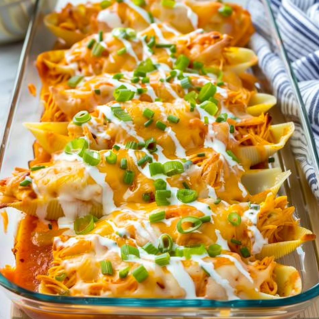 Recipe preparation for Creamy Buffalo Chicken Stuffed Shells