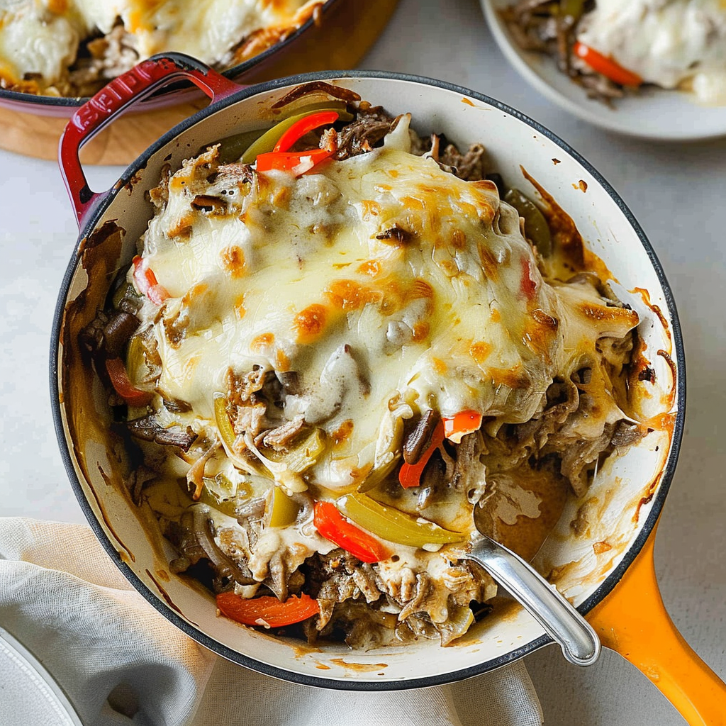 Recipe preparation for Low Carb Philly Cheesesteak Casserole