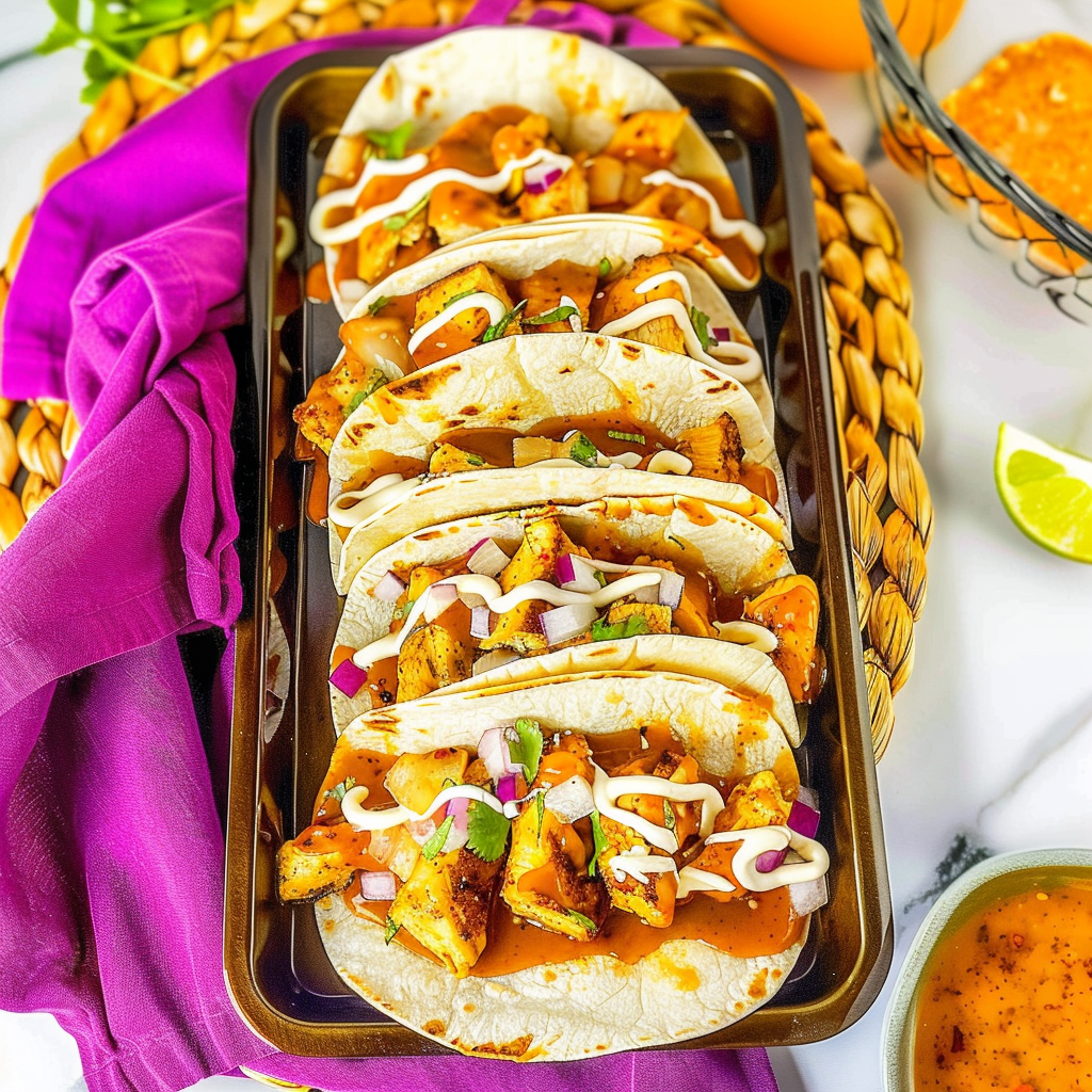 Recipe preparation for Garlic Butter Honey BBQ Chicken Tacos
