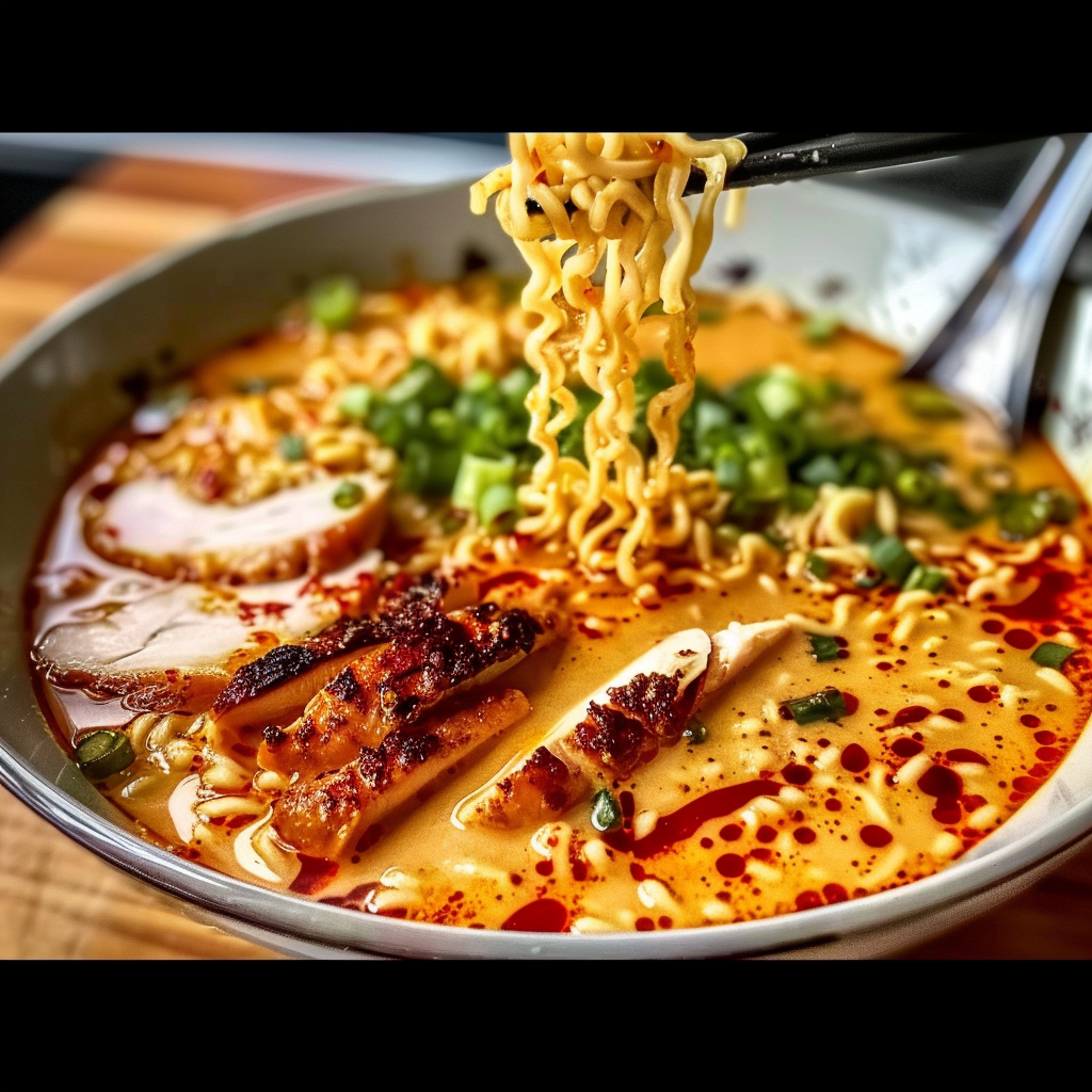 Recipe preparation for Fiery Chicken Ramen