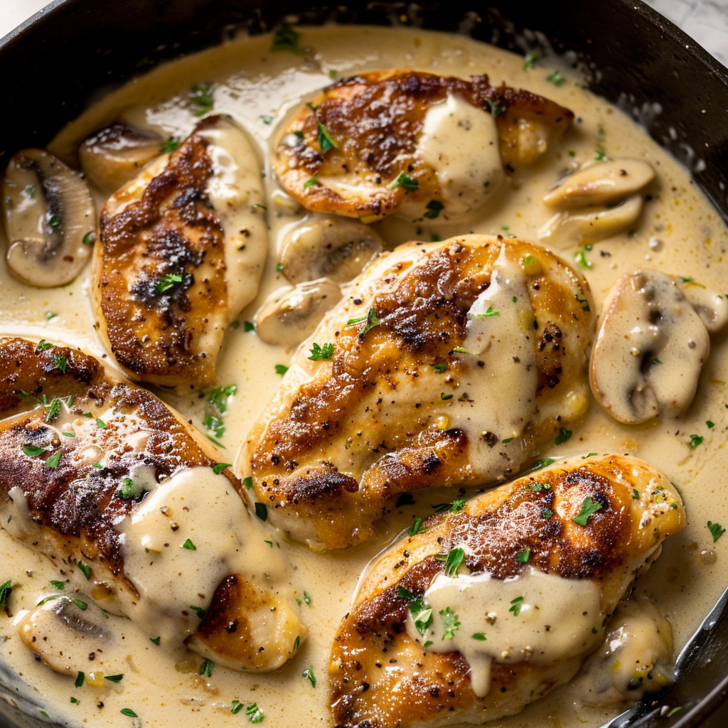 Recipe preparation for Creamy Garlic Chicken