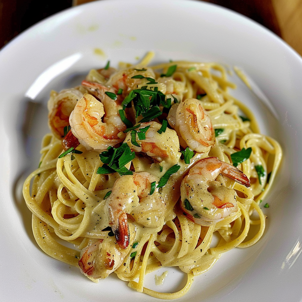 Recipe preparation for Easy Creamy Garlic Butter Shrimp Pasta