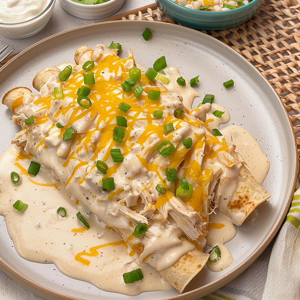 Recipe preparation for Creamy Chicken Enchiladas