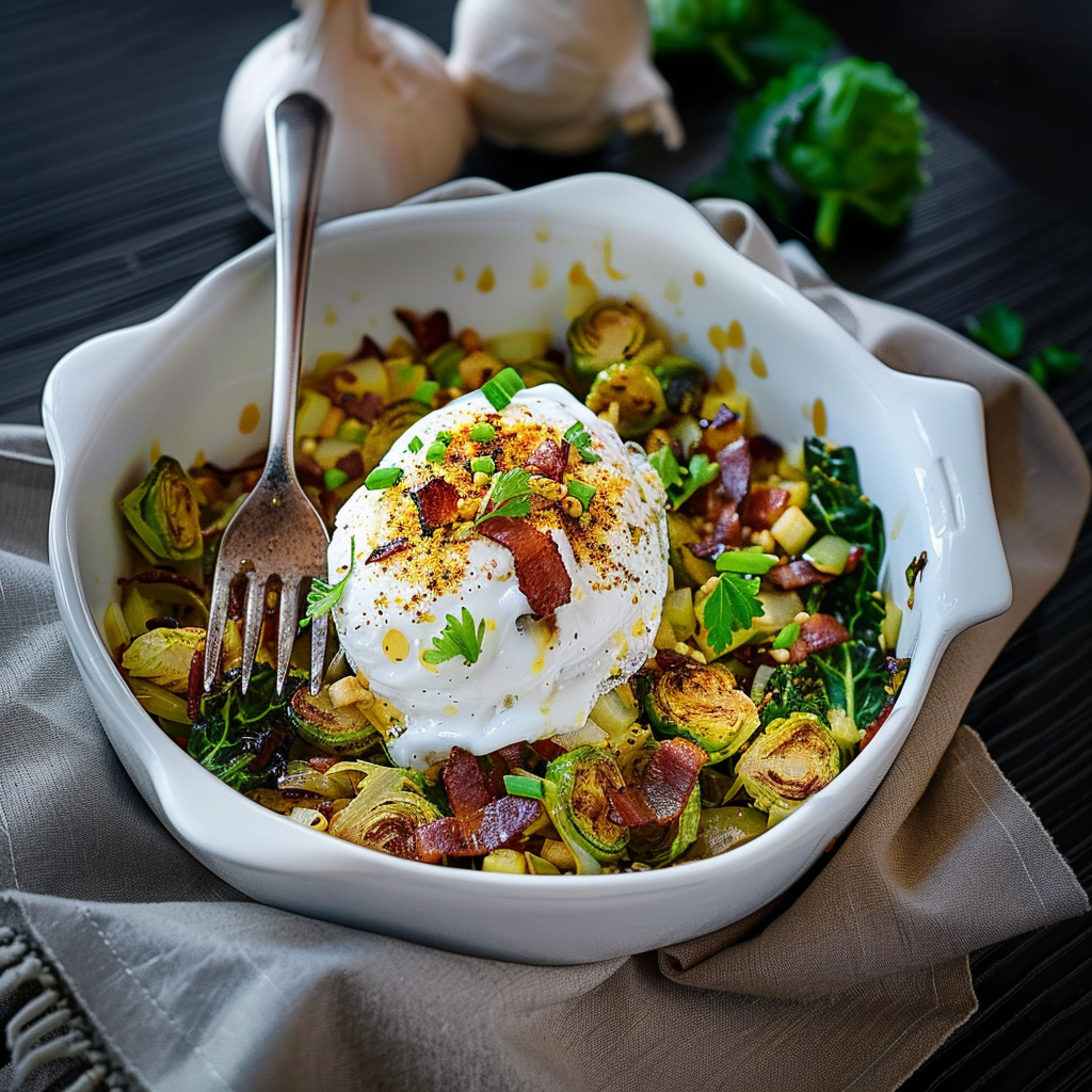 Recipe preparation for Brussels Sprouts Hash with Bacon & Sage