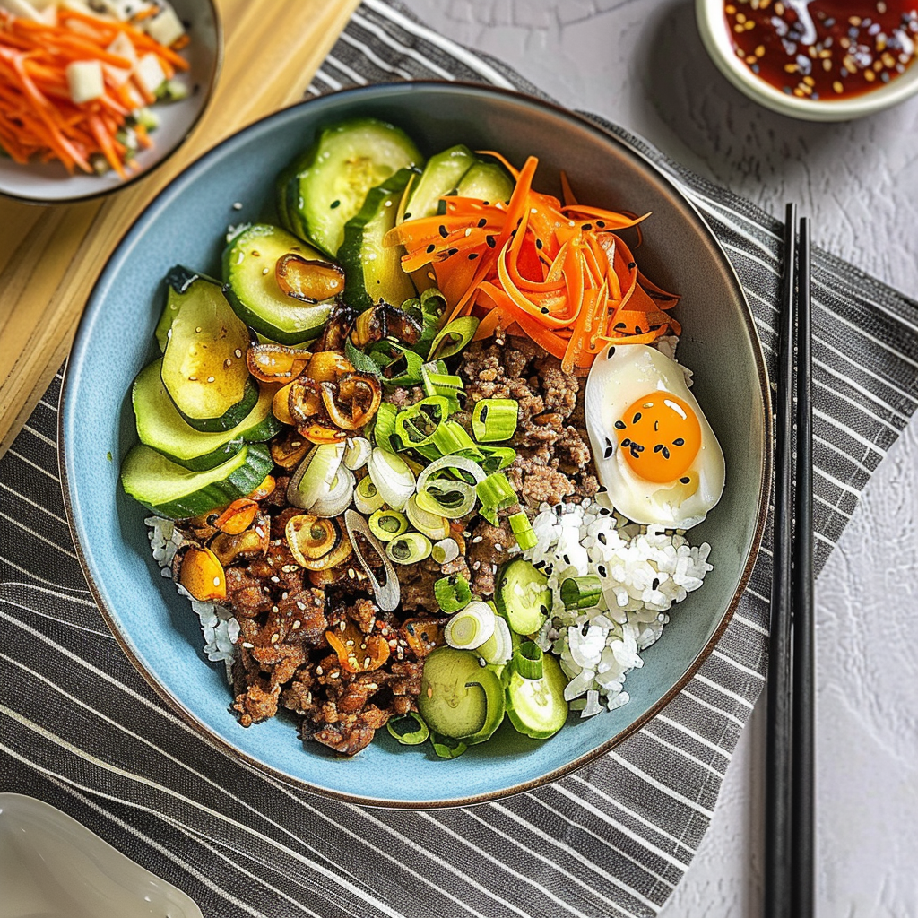 Recipe preparation for Korean Beef Bibimbap Bowls
