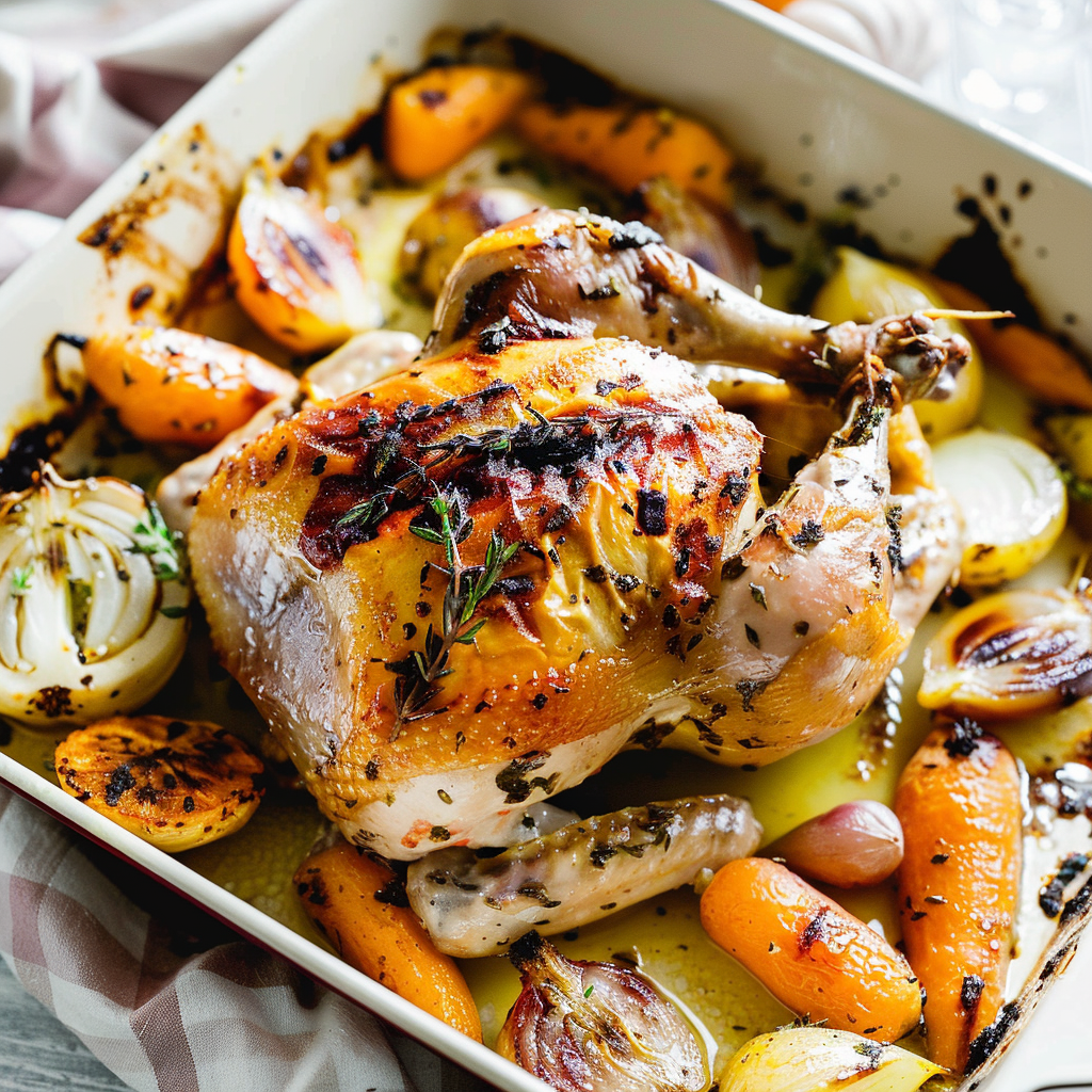 Recipe preparation for Lemon Thyme Roast Chicken with Root Veggies