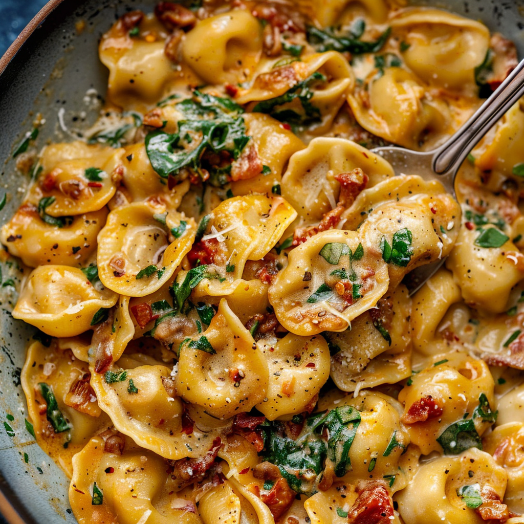 Recipe preparation for Five-Ingredient Creamy Sun-Dried Tomato Tortellini
