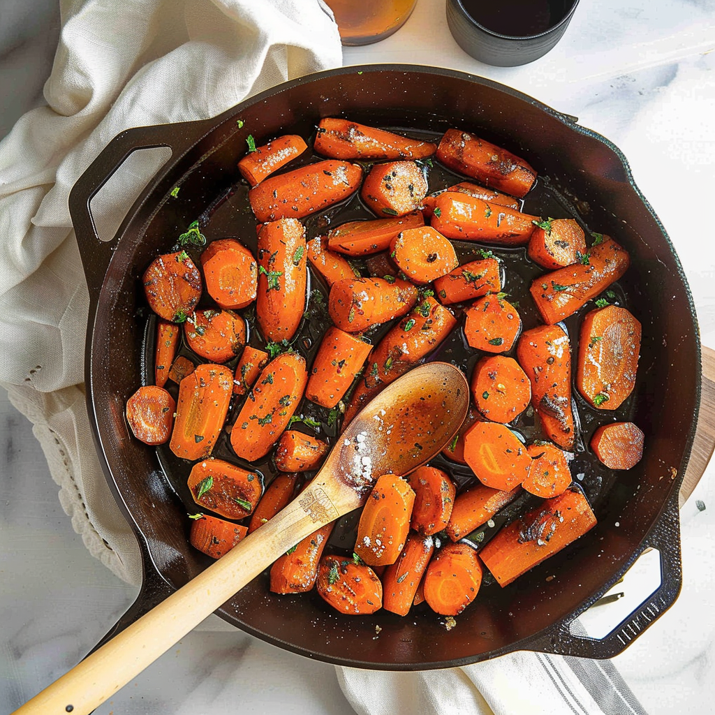 Recipe preparation for Maple Bourbon Glazed Carrots