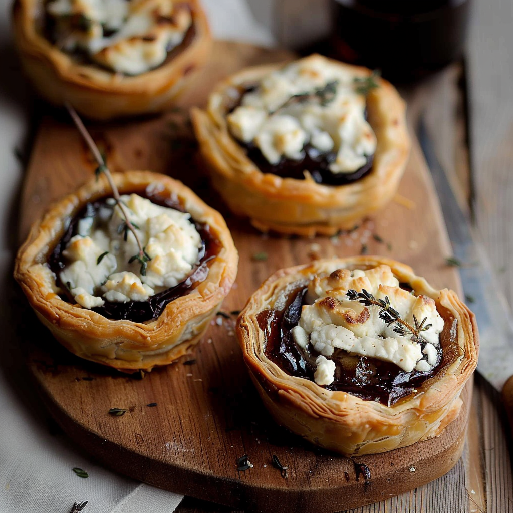 Recipe preparation for Caramelised onion & goat-cheese tartlets