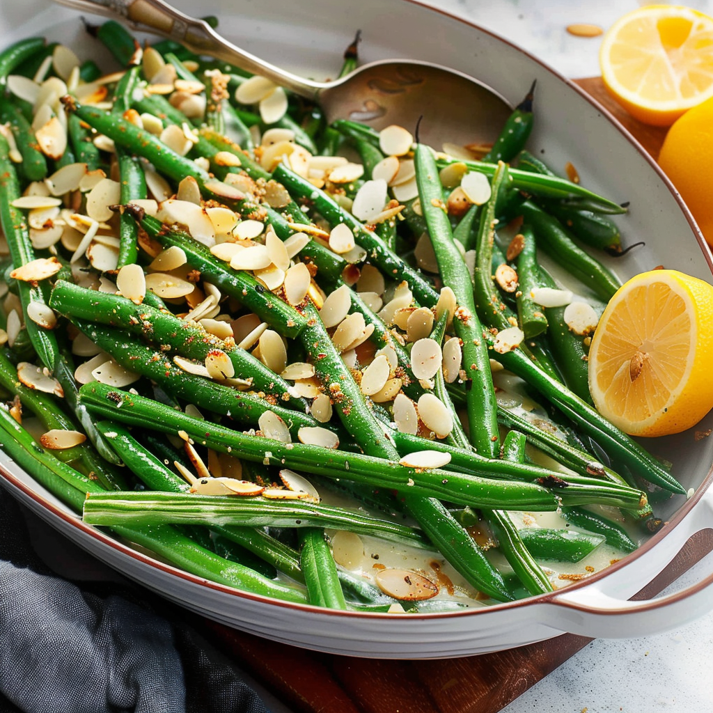 Recipe preparation for Green Bean & Almond Almondine Casserole