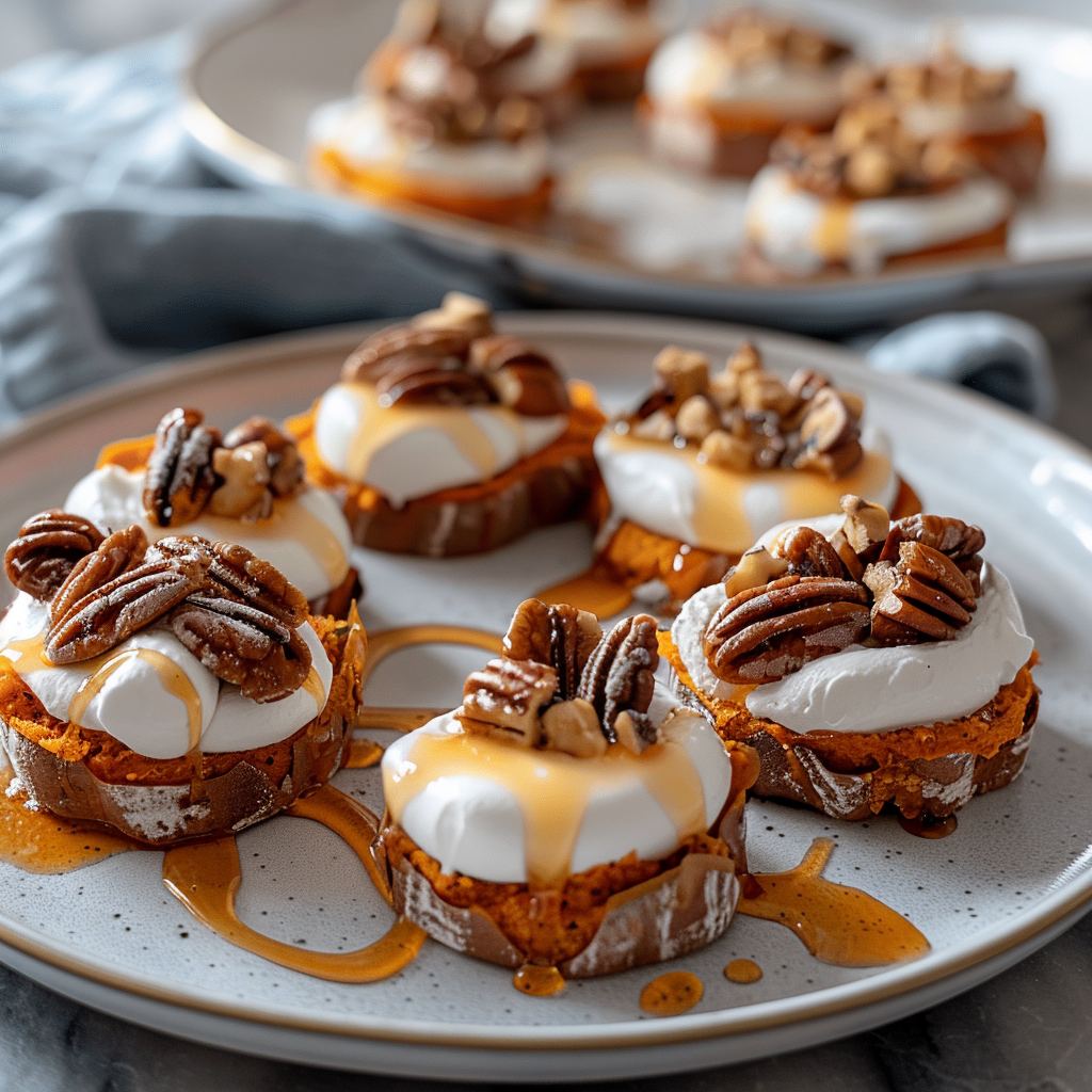 Recipe preparation for Sweet Potato Rounds with Marshmallow & Pecans