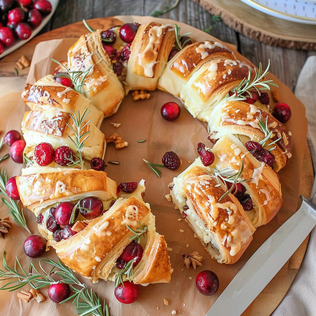 Recipe preparation for Cranberry, Brie & Puff Pastry Wreath
