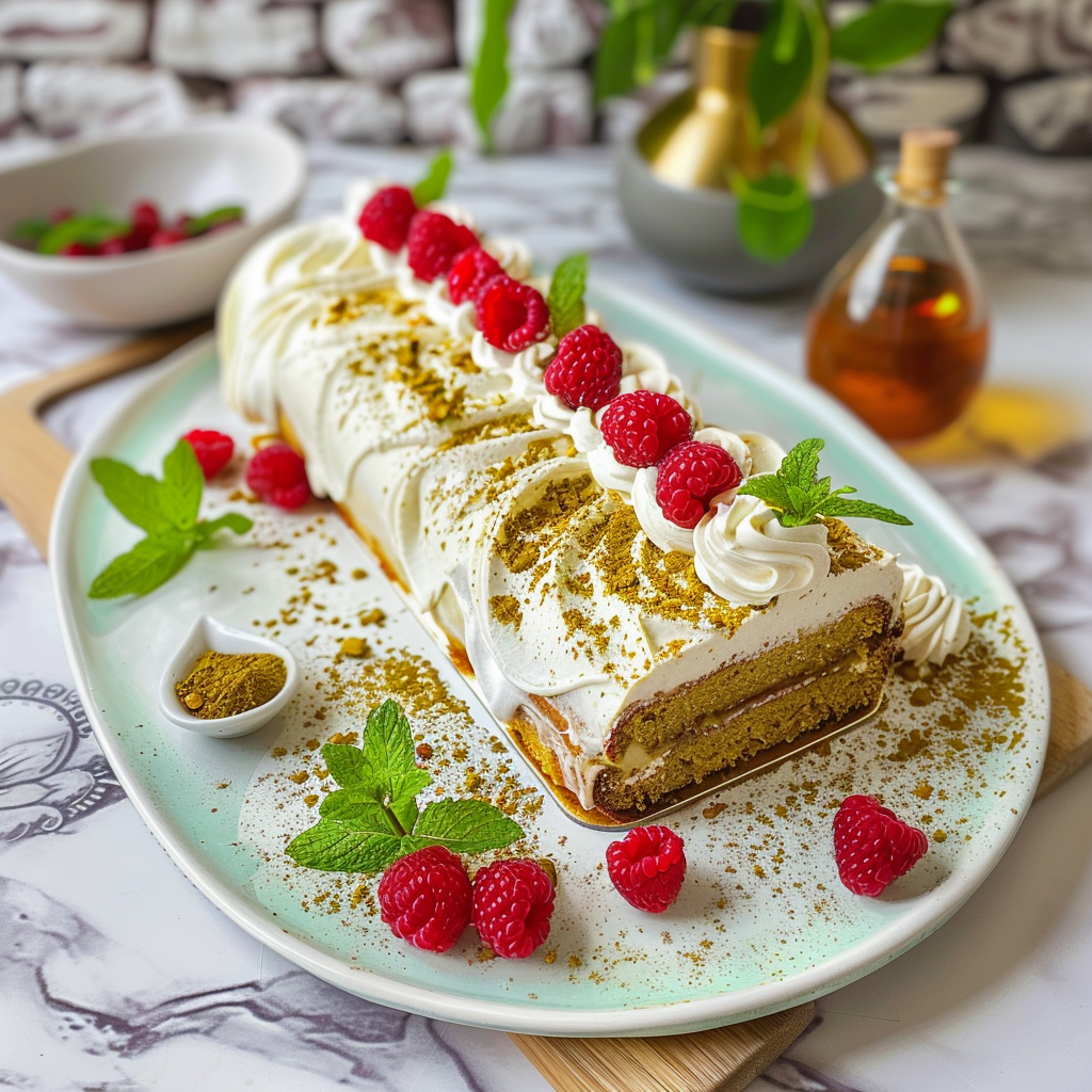 Recipe preparation for Pistachio Roll Cake