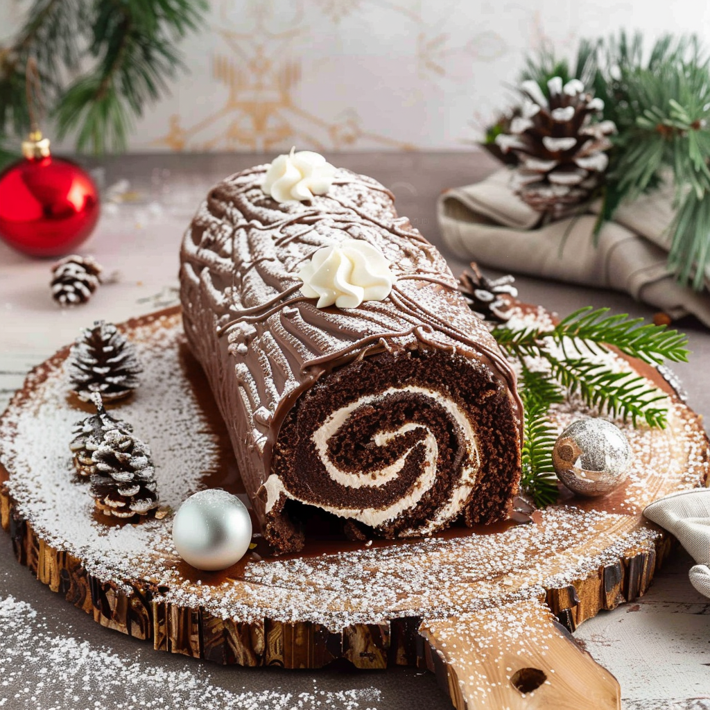 Recipe preparation for Holiday Yule Log Cake