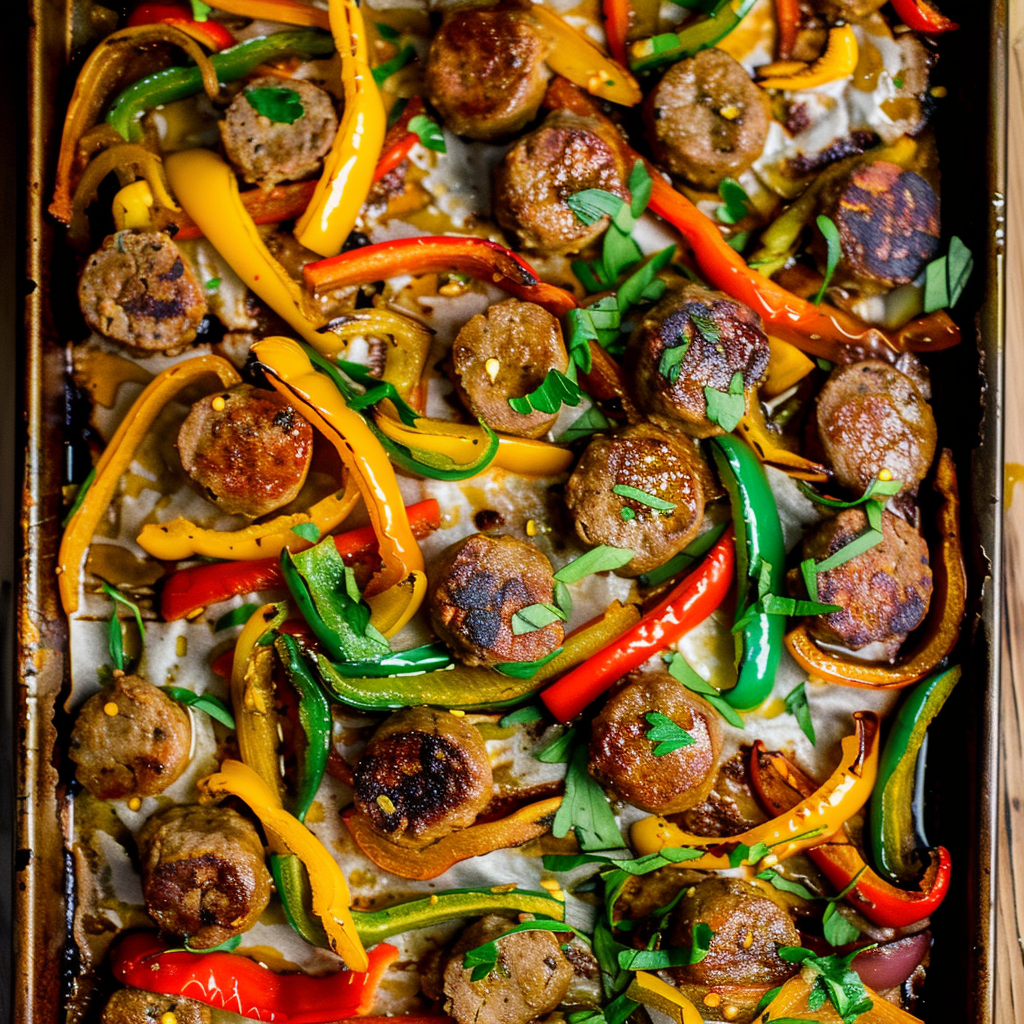 Recipe preparation for Sheet Pan Sausage and Peppers
