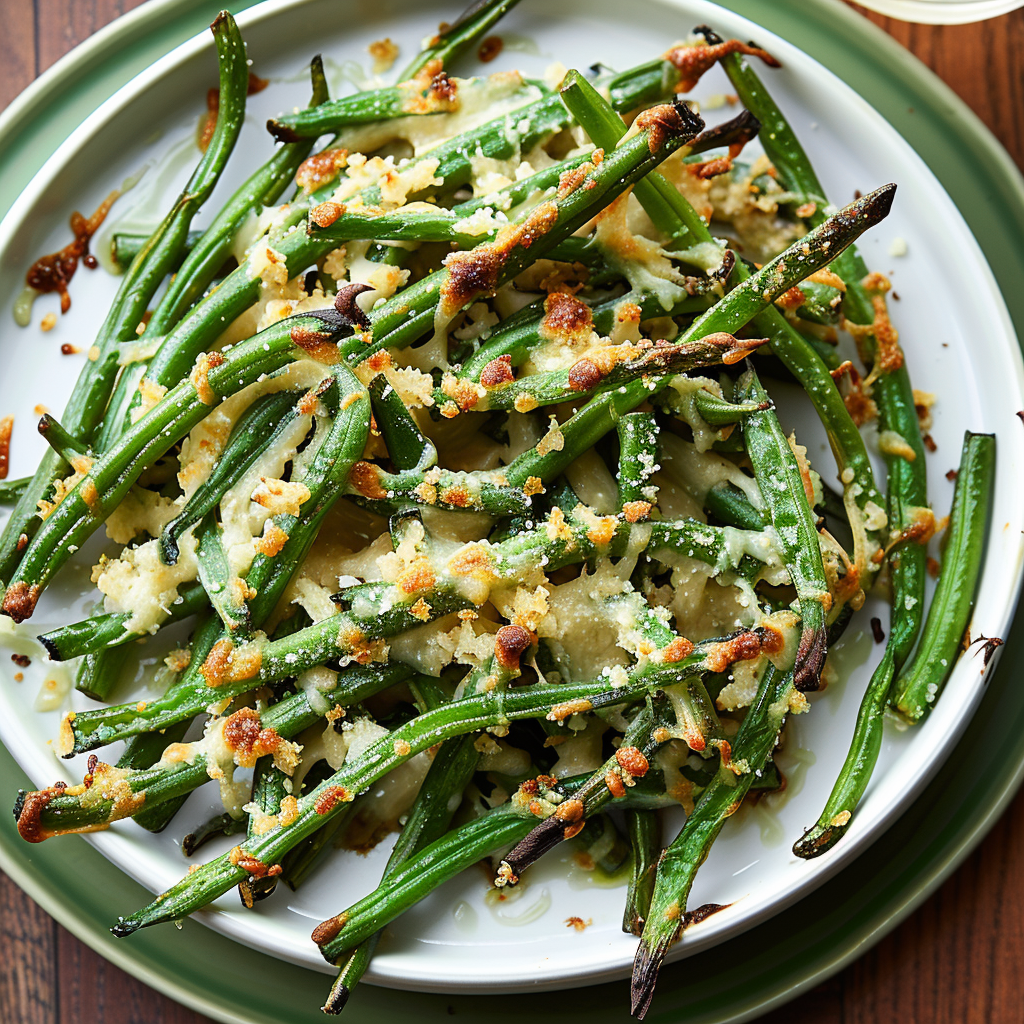 Recipe preparation for Parmesan Crusted Green Bean Bake