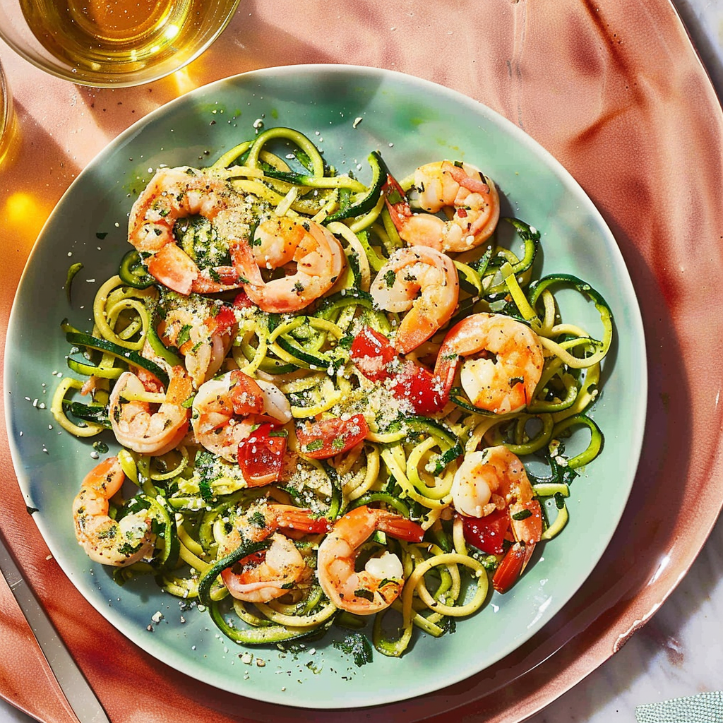 Recipe preparation for Quick Shrimp Scampi with Zucchini Noodles