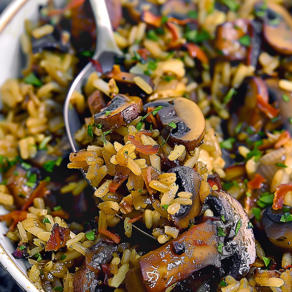 Recipe preparation for Wild Rice and Mushroom Pilaf with Roasted Chicken