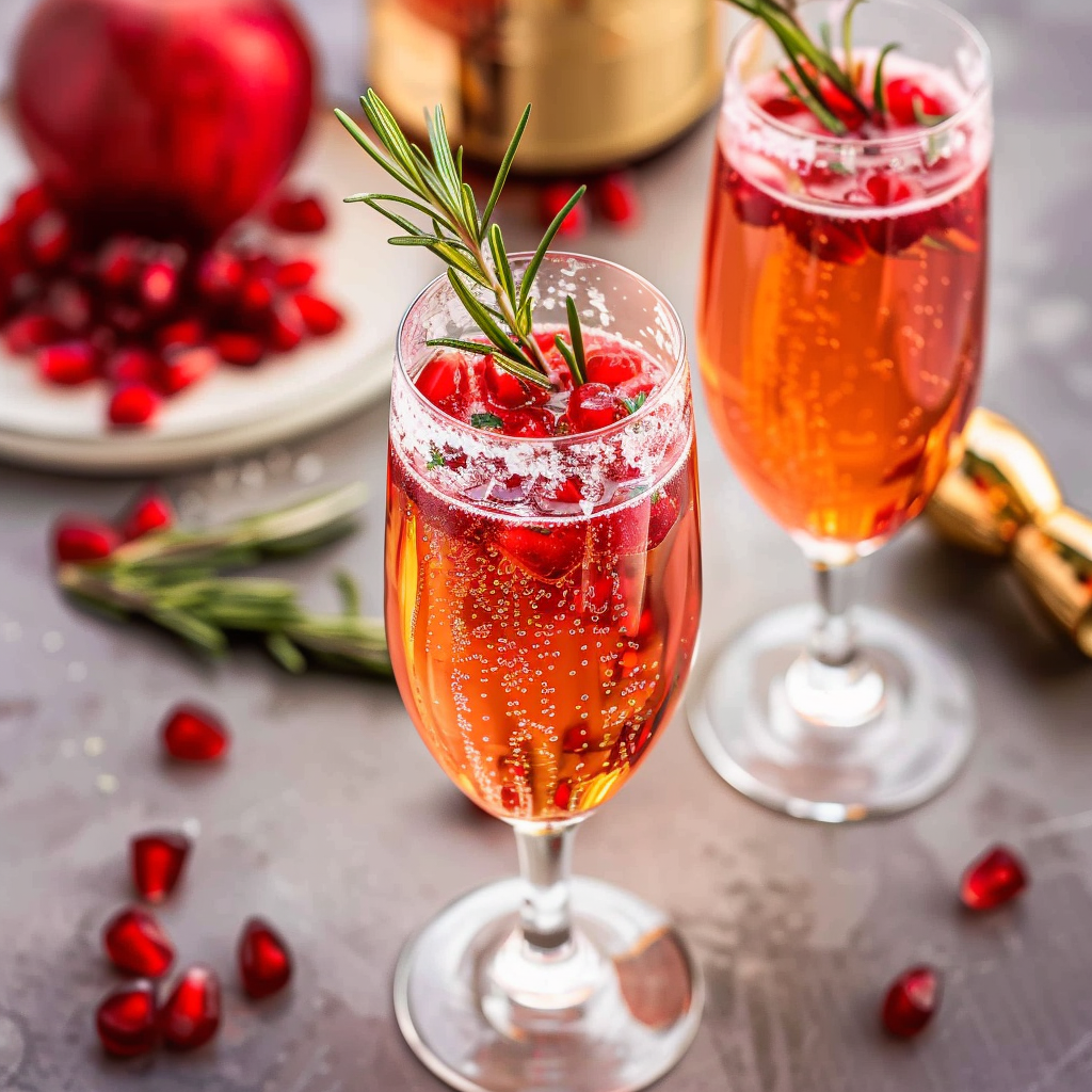 Recipe preparation for Pomegranate and Rosemary Champagne Punch