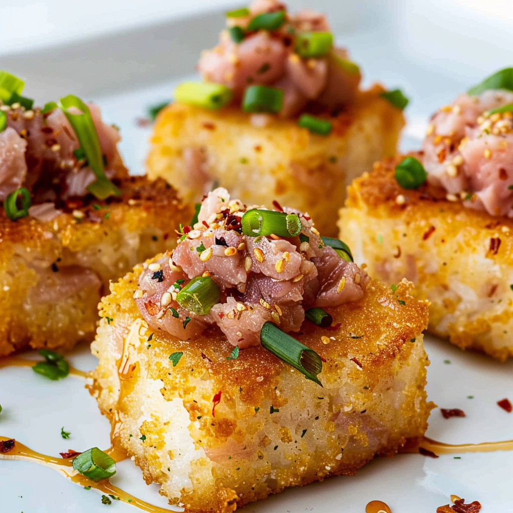 Recipe preparation for Spicy Tuna Crispy Rice Bites