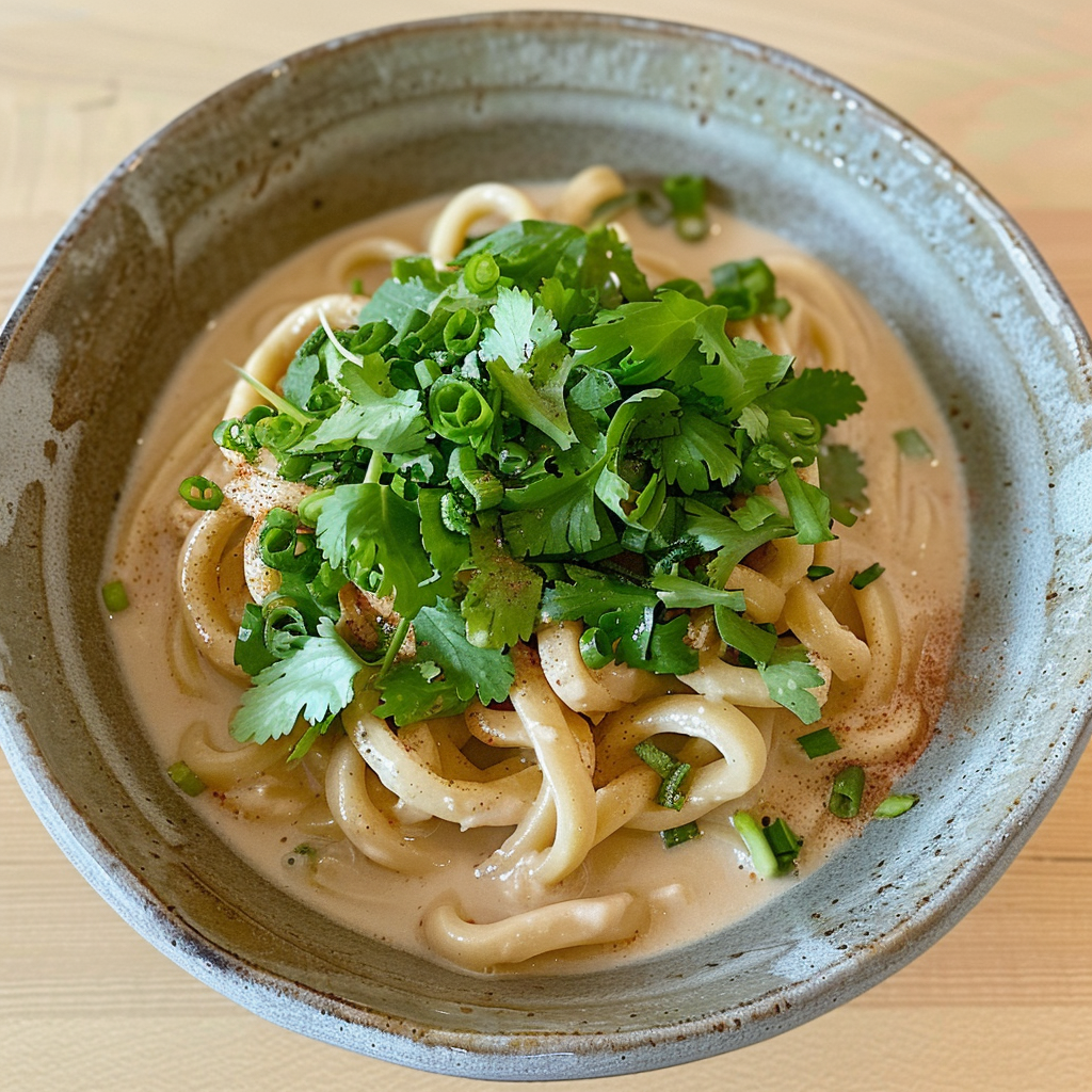 Recipe preparation for Miso Butter Udon Noodles with Edamame