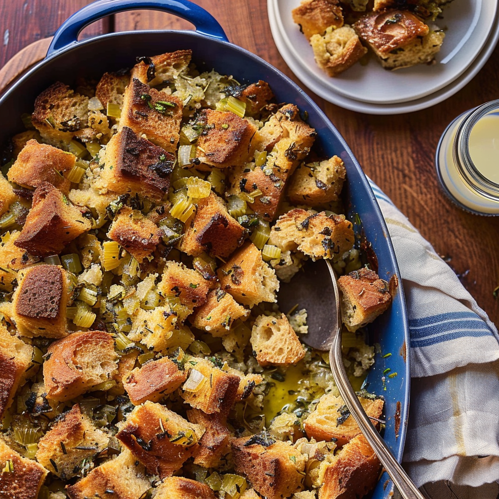 Recipe preparation for Wild Mushroom & Herb Skillet Stuffing