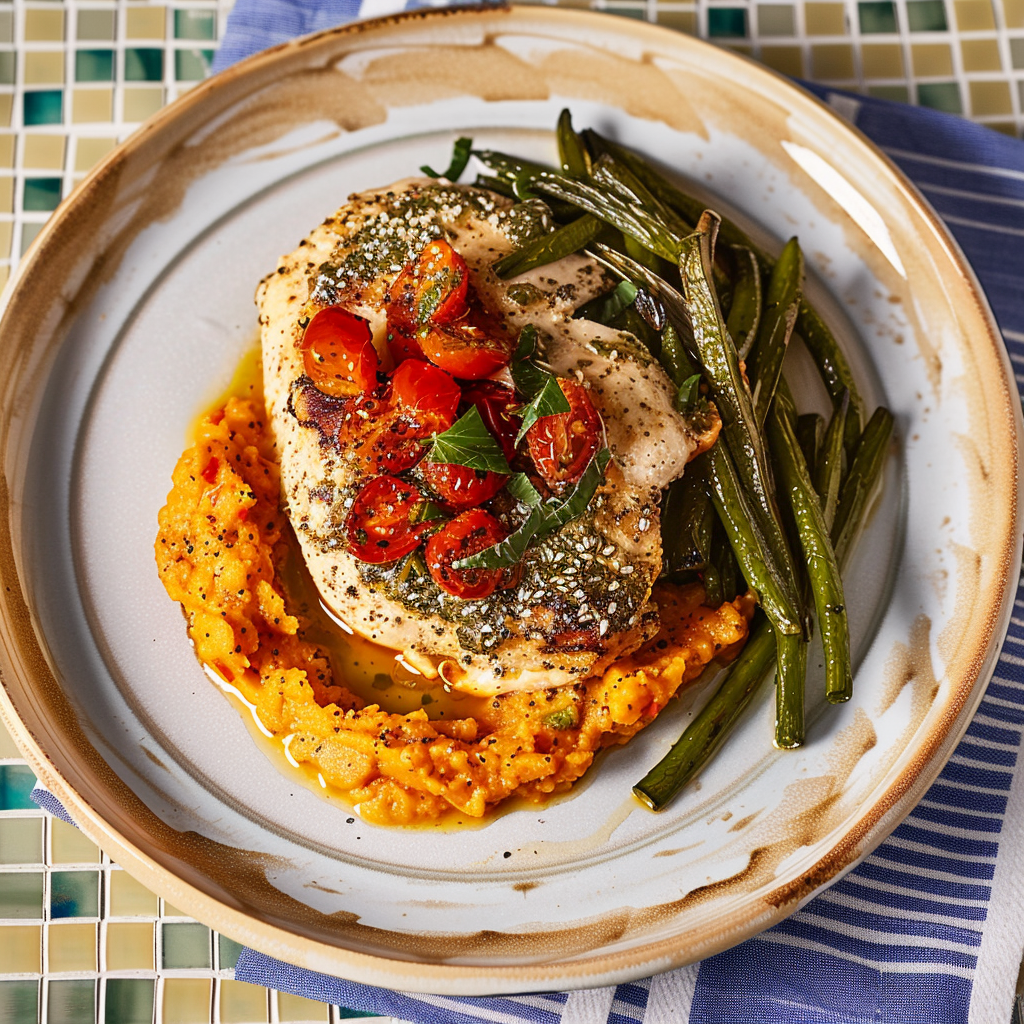 Recipe preparation for Moroccan Chicken with Sweet Potato Mash