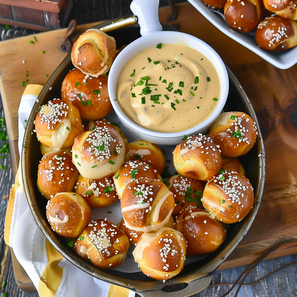 Recipe preparation for Pretzel Bites with Beer Cheese Dip