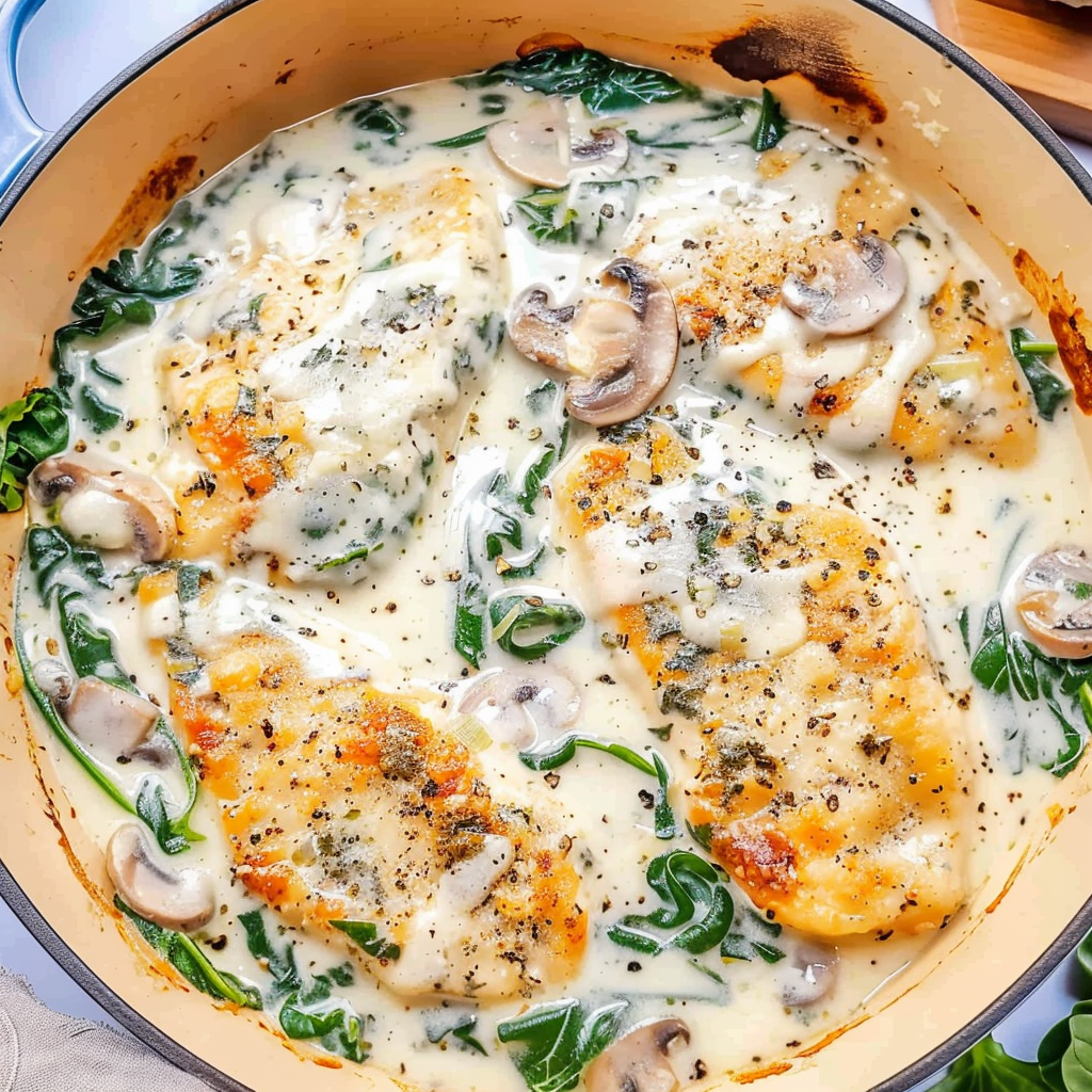 Recipe preparation for Creamy Spinach Parmesan Chicken Bake