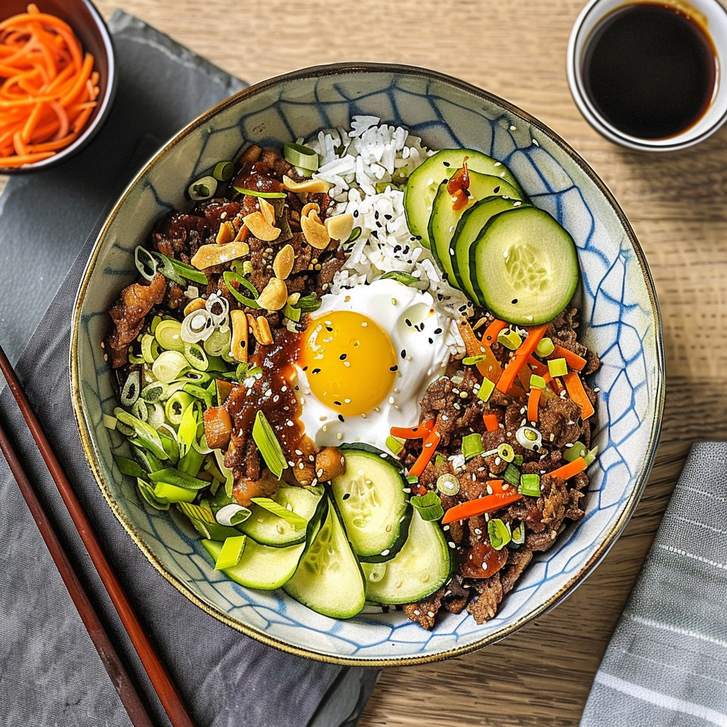 Recipe preparation for Korean Beef Bibimbap Bowls