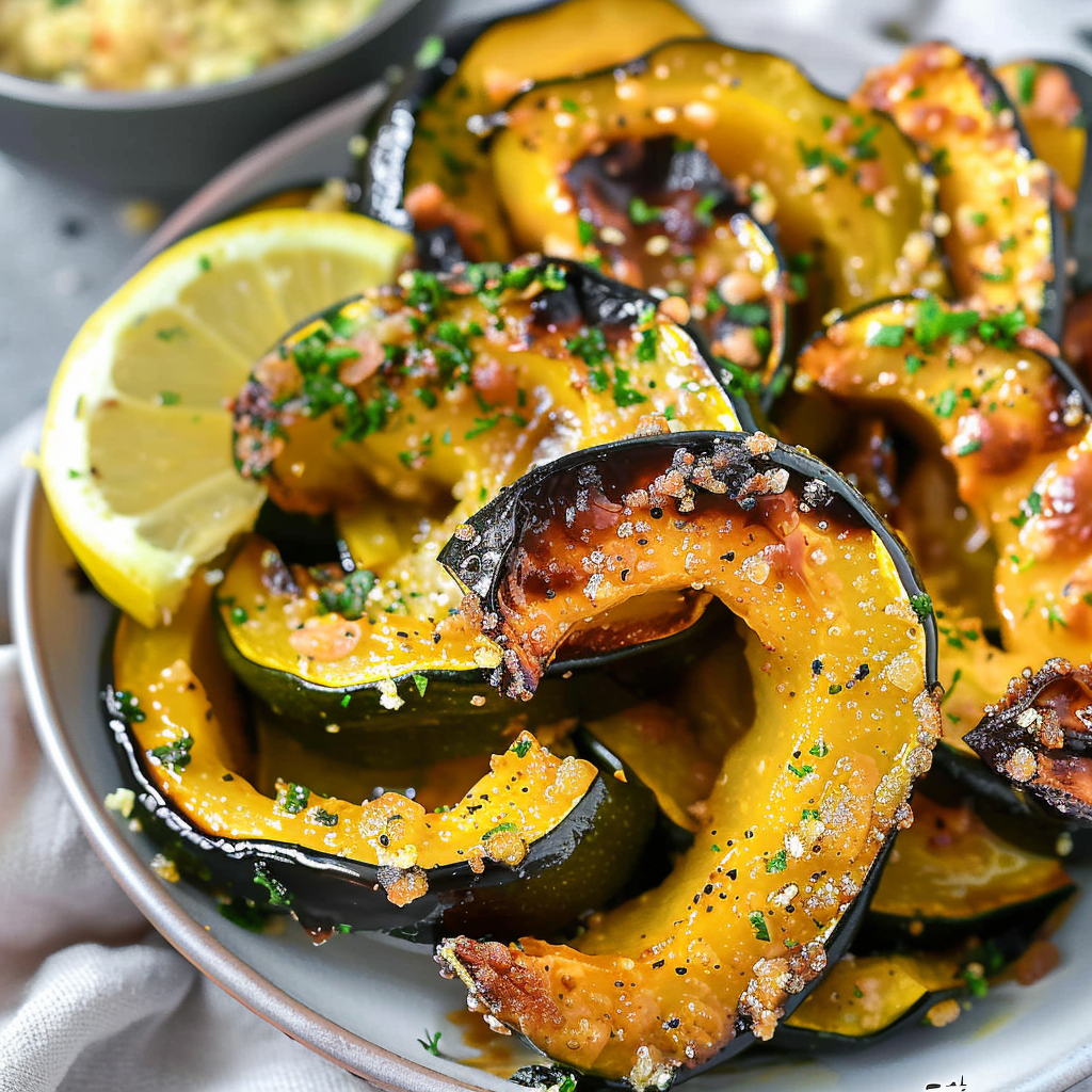 Recipe preparation for Garlic Parmesan Roasted Squash