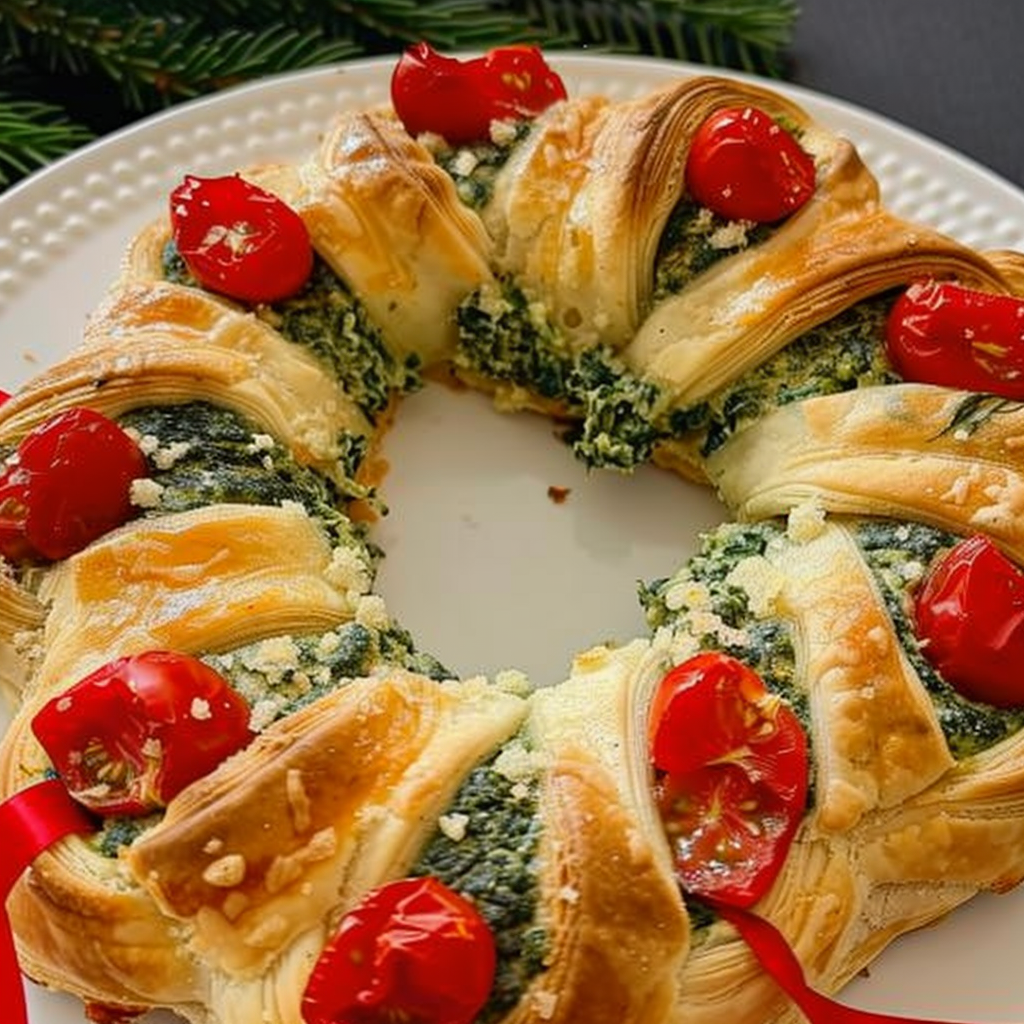 Recipe preparation for Christmas Tree Spinach Dip Crescent Ring