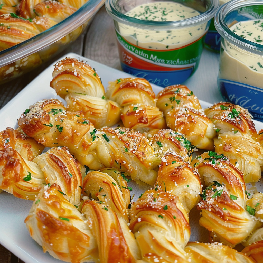 Recipe preparation for Cheesy Garlic Puff Pastry Twirls