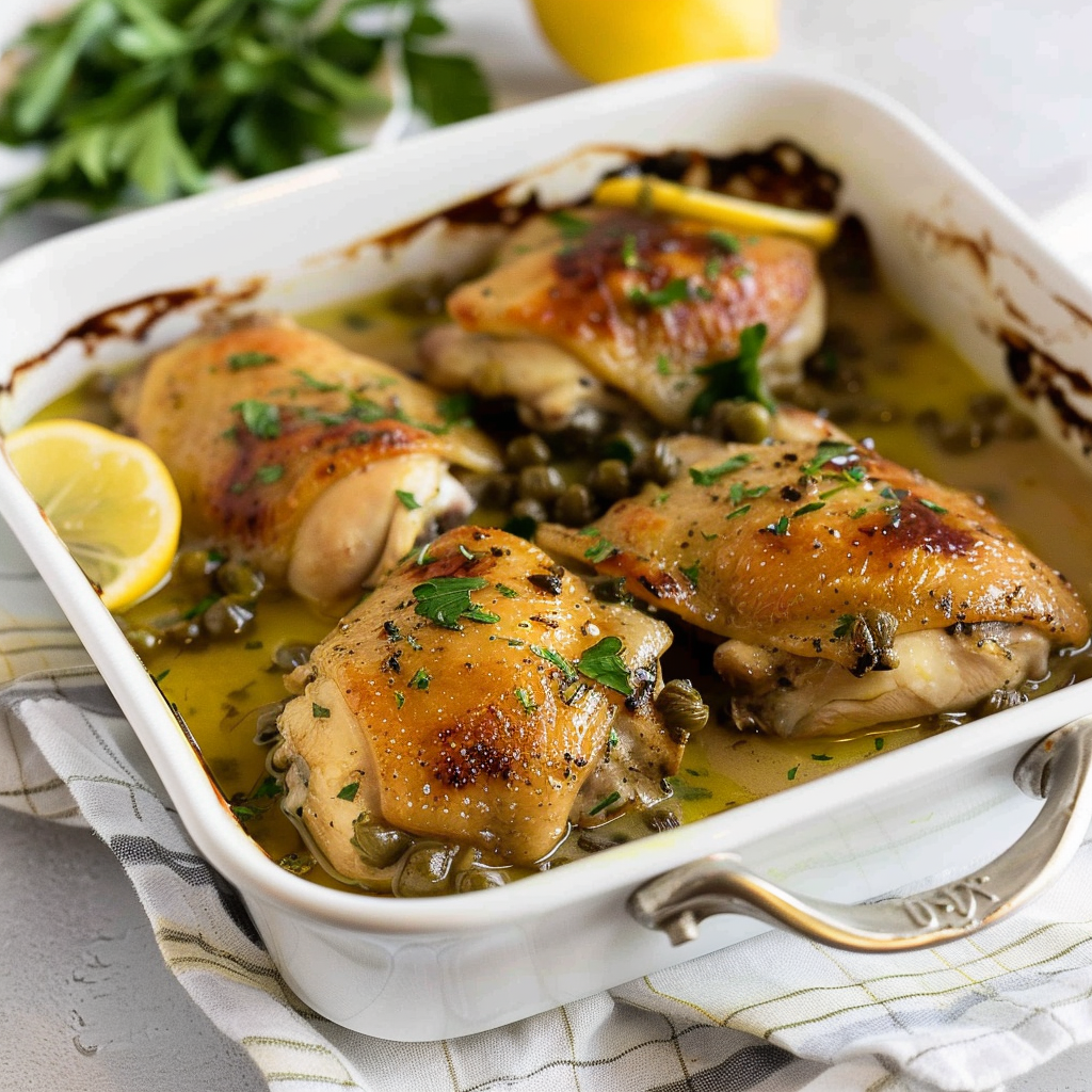 Recipe preparation for Lemon-Butter Chicken Thighs with Capers