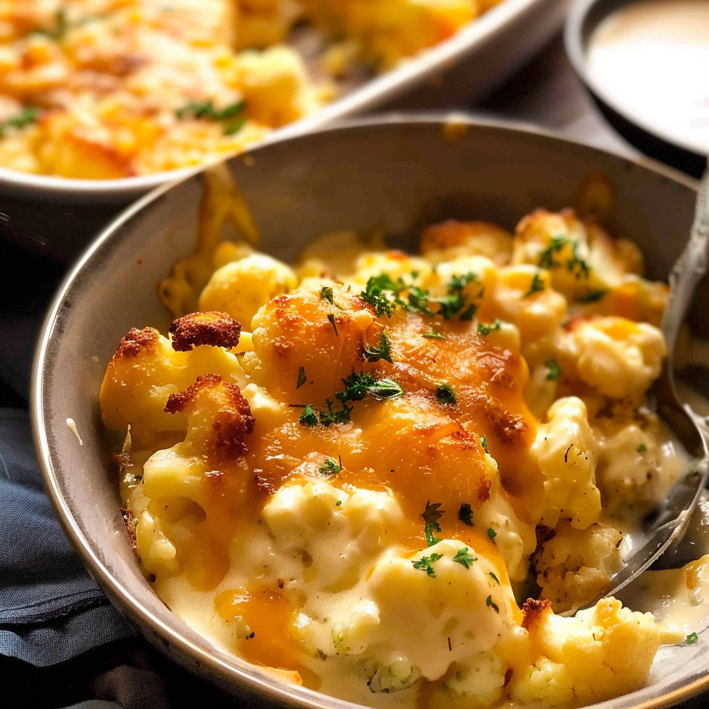 Recipe preparation for Creamy Cheddar Cauliflower Bake