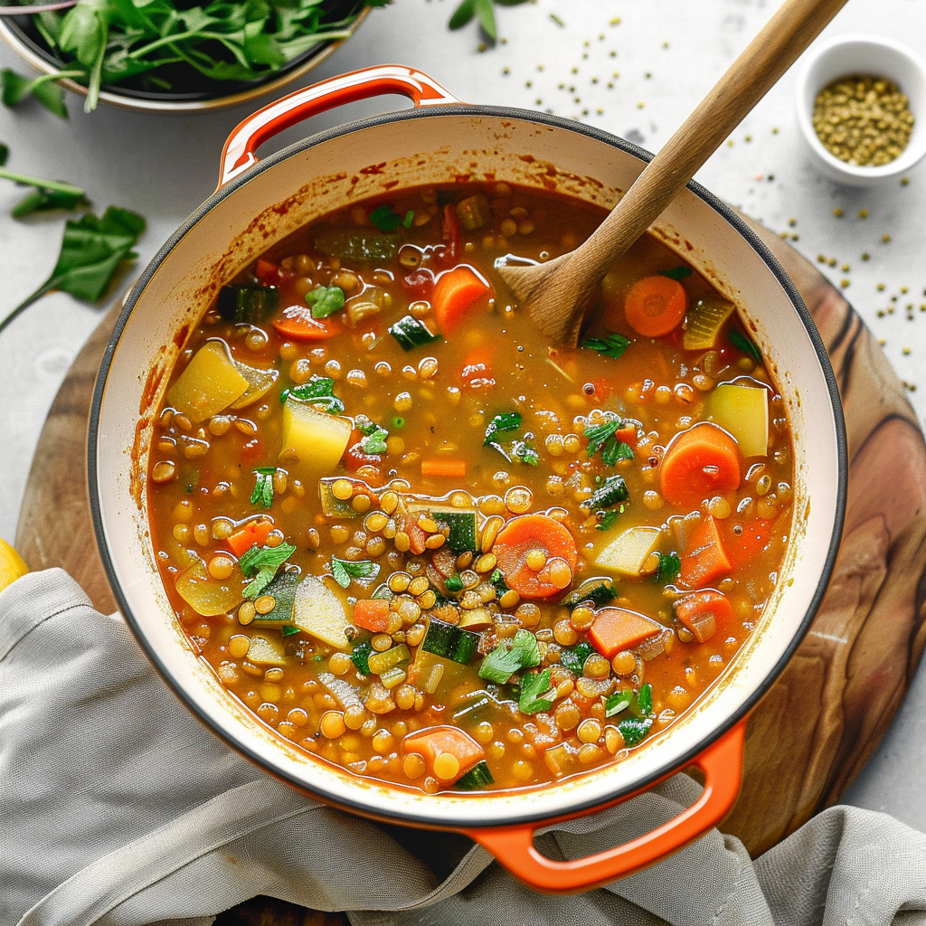 Recipe preparation for Hearty Vegetarian Lentil Soup