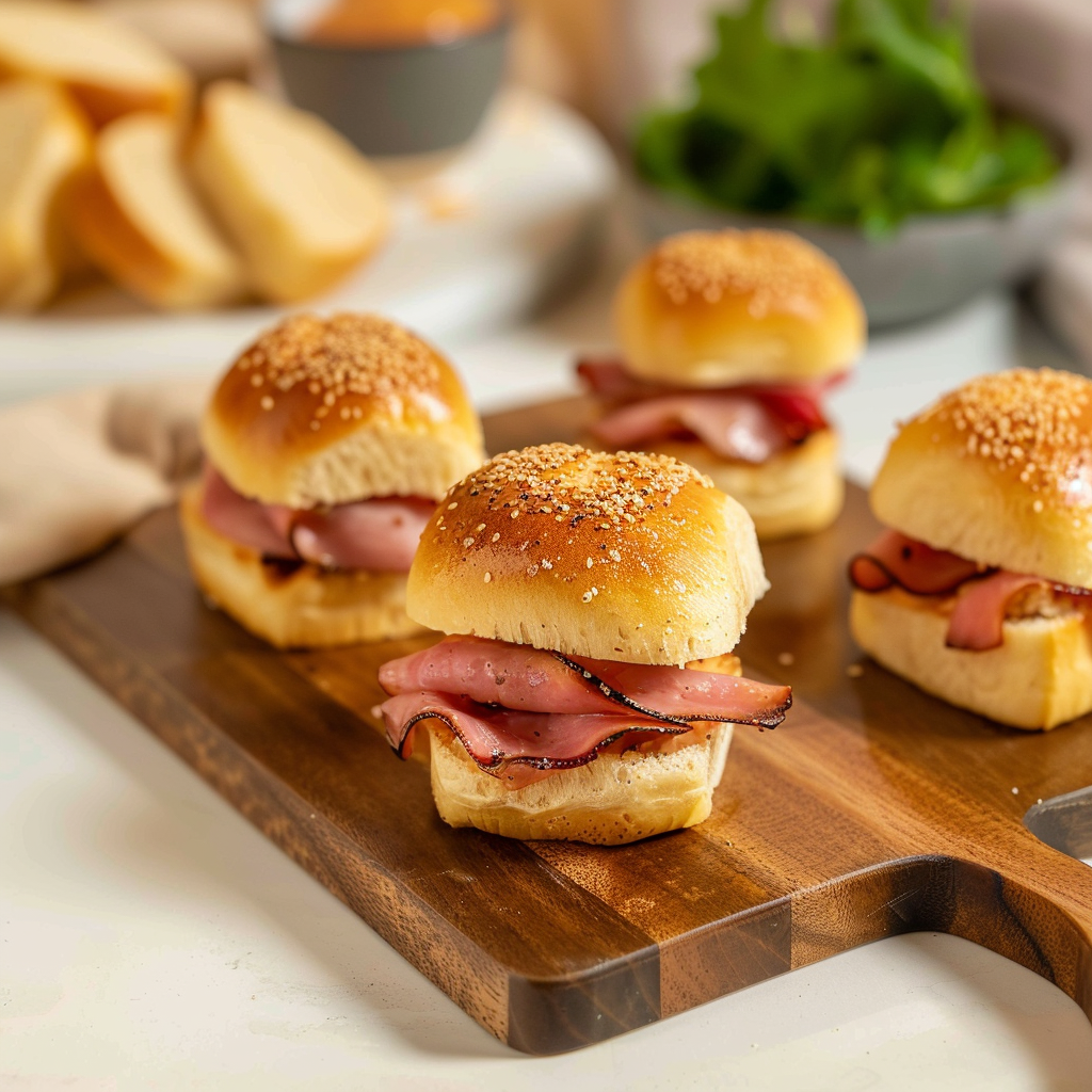 Recipe preparation for Miniature Ham and Swiss Sliders on Hawaiian Rolls