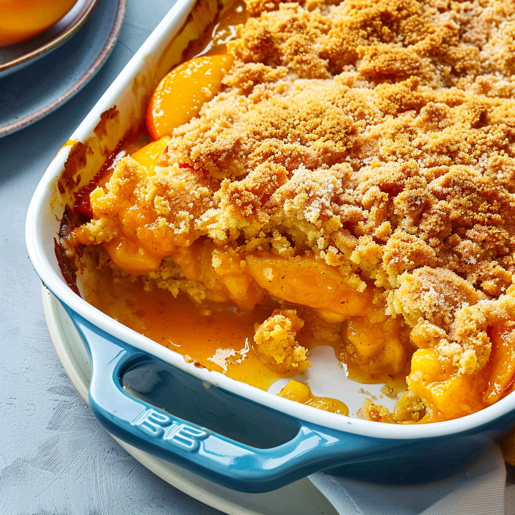 Recipe preparation for Peach Cobbler Dump Cake