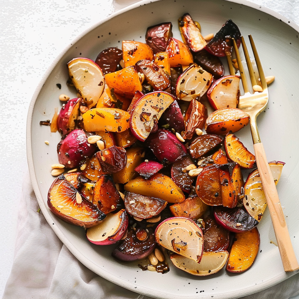 Recipe preparation for Apple Cider & Cinnamon Roasted Root Vegetables