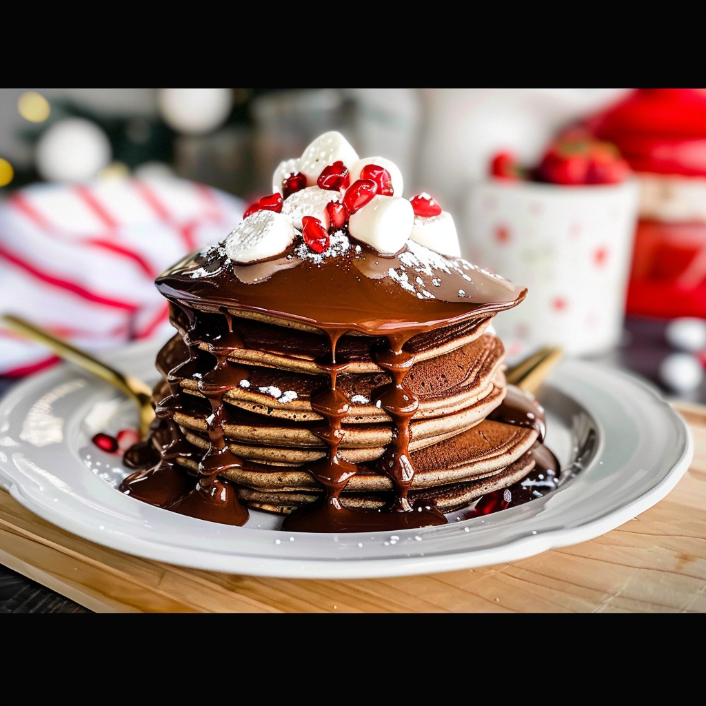 Recipe preparation for Crushed Candy Cane Pancakes with Chocolate Drizzle