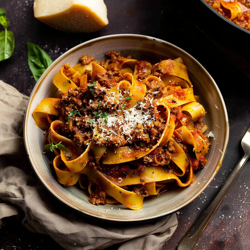 Recipe preparation for Spicy Sausage Ragu with Pappardelle Pasta