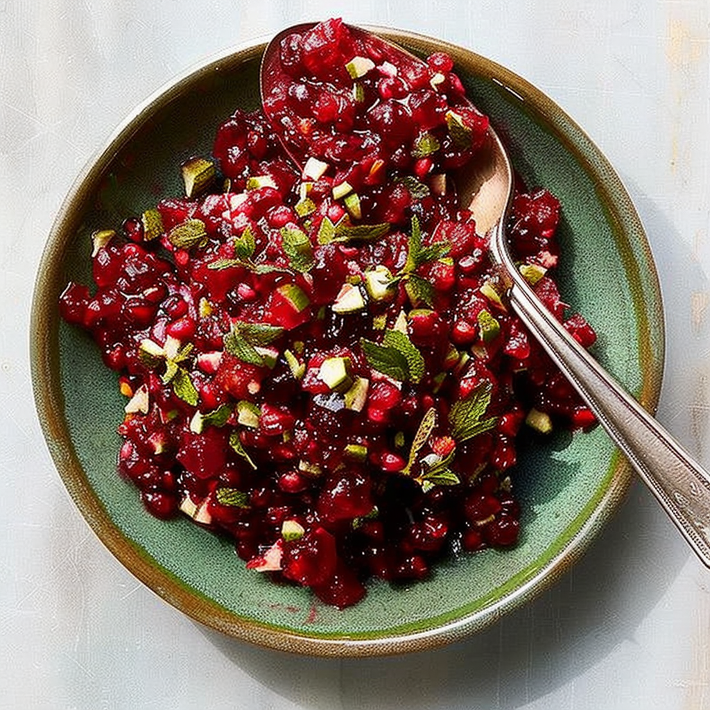 Recipe preparation for Cranberry Pistachio Mint Relish