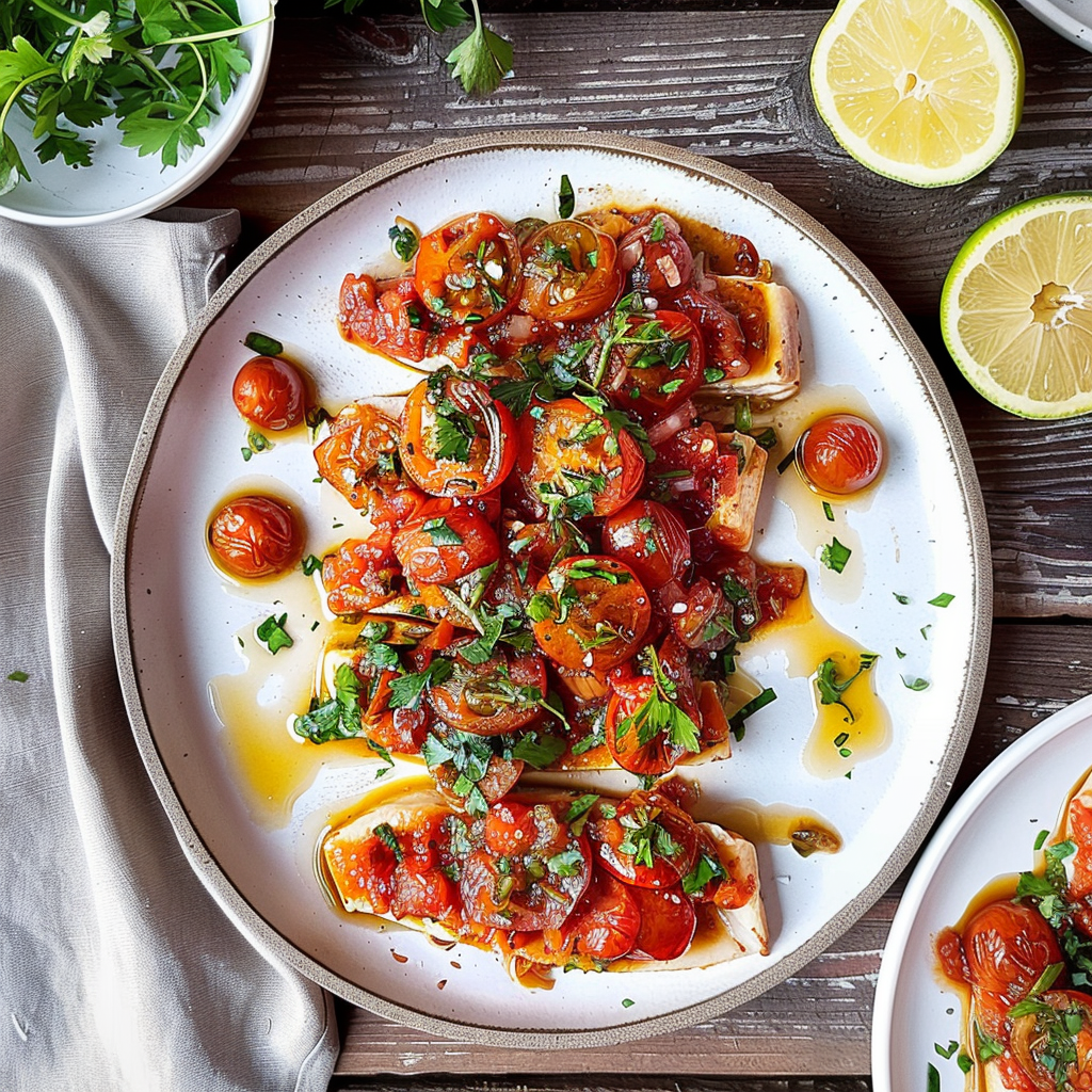 Recipe preparation for Baked Greek Fish with Tomatoes and Onions